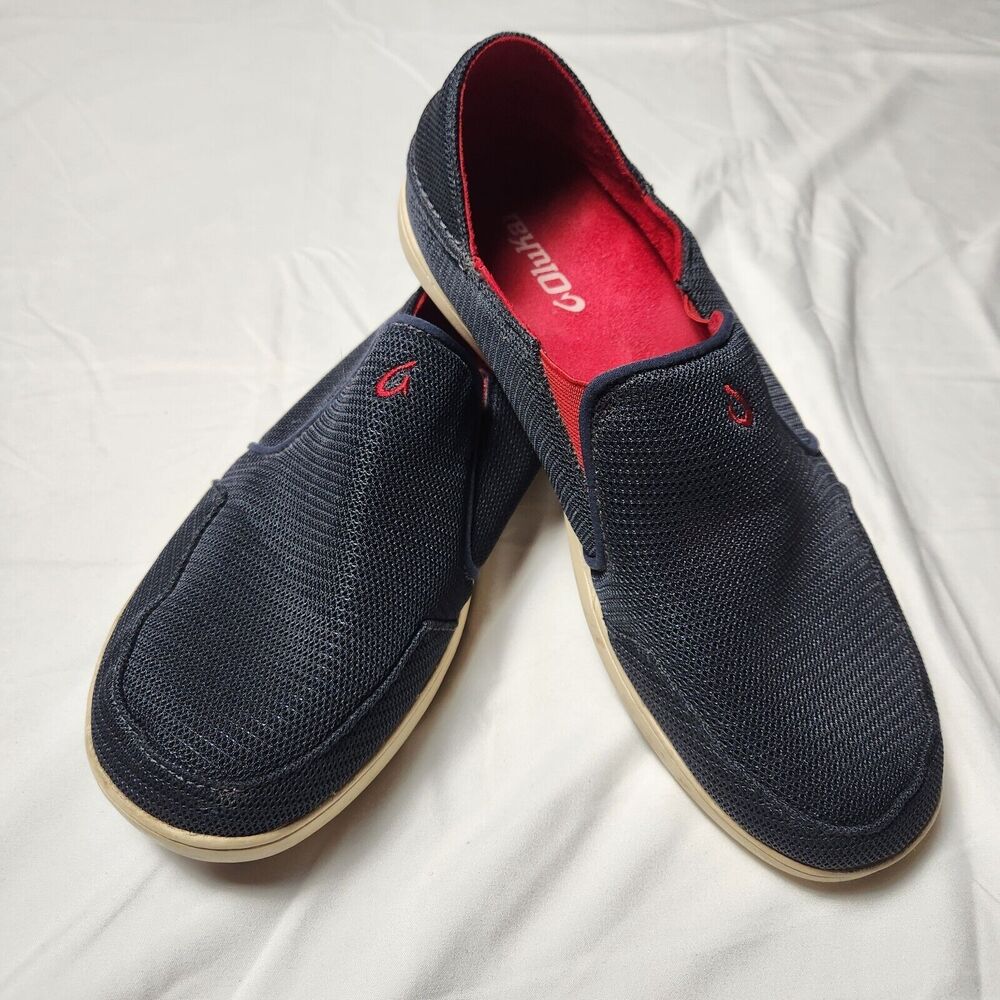 OluKai Men's Navy and Red Slip-On Loafers